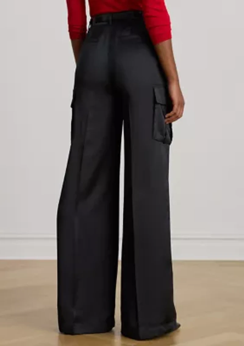 Women's Satin Charmeuse Wide-Leg Cargo Pants