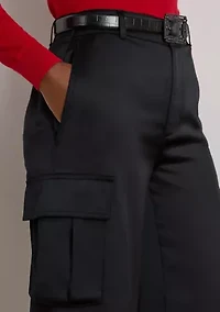 Women's Satin Charmeuse Wide-Leg Cargo Pants