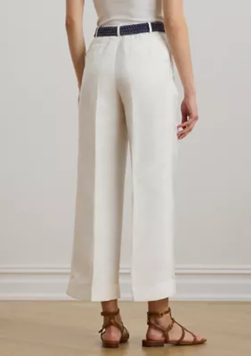 Pleated Linen Blend Twill Wide Leg Pants