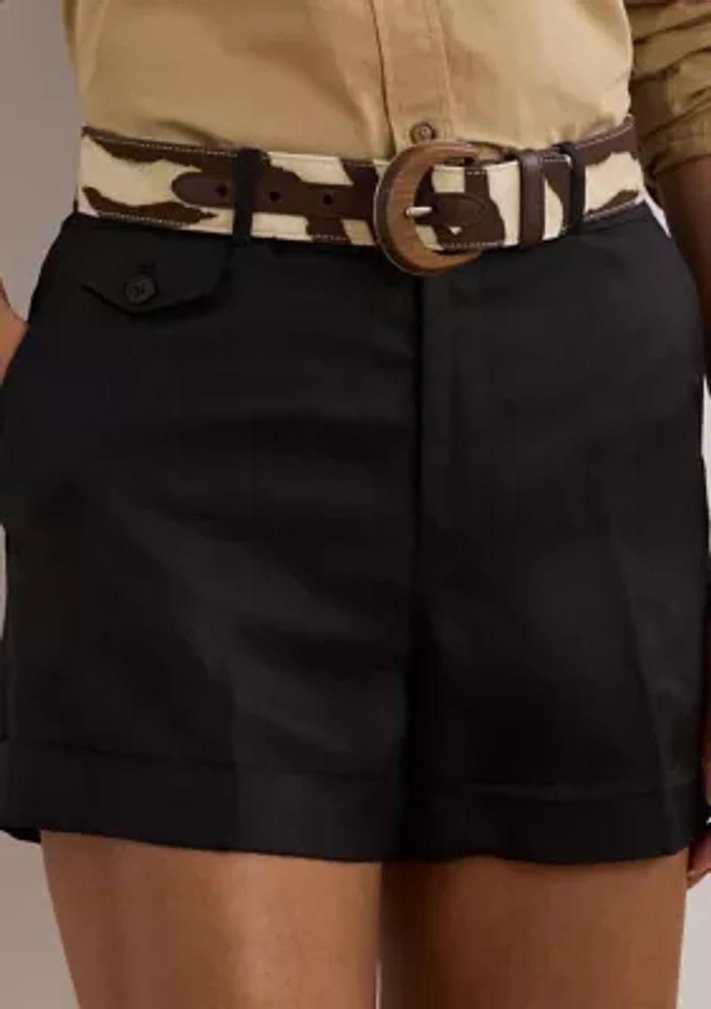 Pleated Linen Blend Twill Shorts