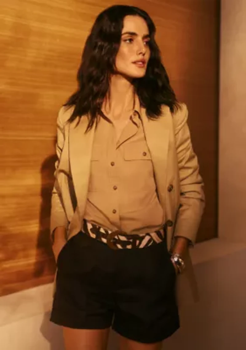 Double Breasted Cotton Twill Blazer