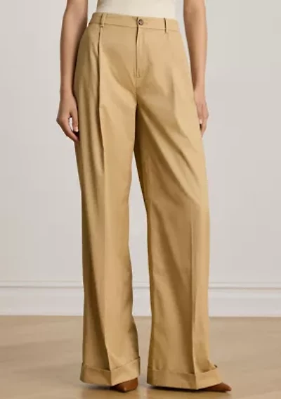 Pleated Cotton Twill Wide Leg Pants