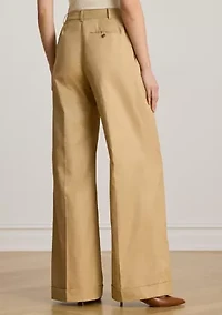 Pleated Cotton Twill Wide Leg Pants