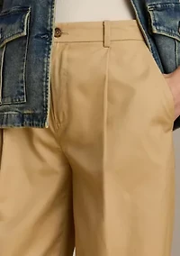 Pleated Cotton Twill Wide Leg Pants