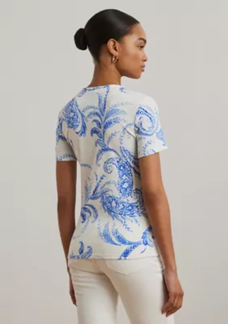 Women's Paisley Stretch Cotton Crew Neck T-Shirt