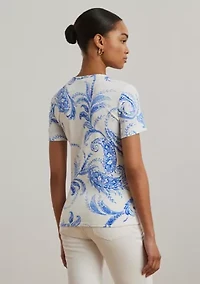 Women's Paisley Stretch Cotton Crew Neck T-Shirt