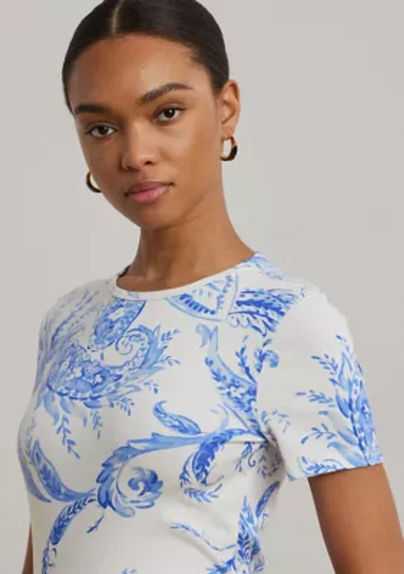 Women's Paisley Stretch Cotton Crew Neck T-Shirt