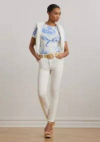 Women's Paisley Stretch Cotton Crew Neck T-Shirt