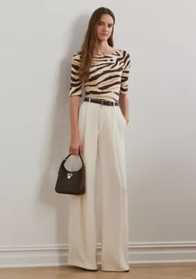 Zebra Print Stretch Cotton Boat Neck T-Shirt