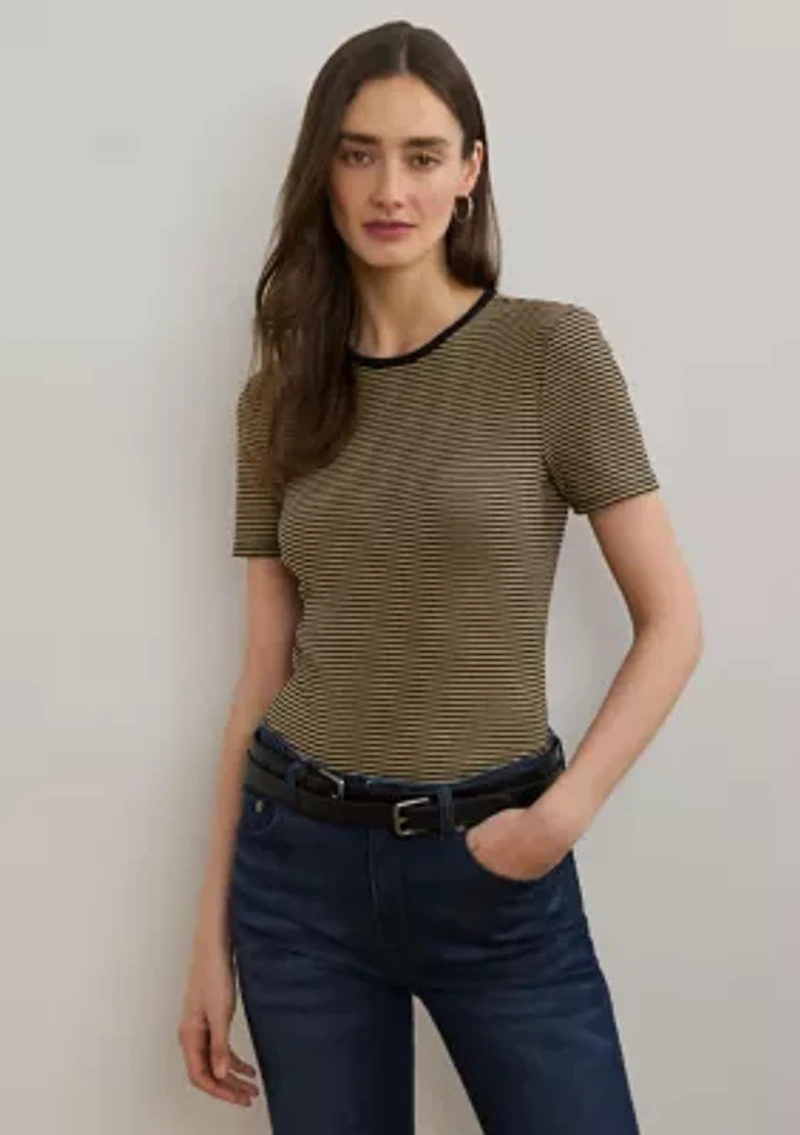 Women's Striped Stretch Cotton Crew Neck T-Shirt