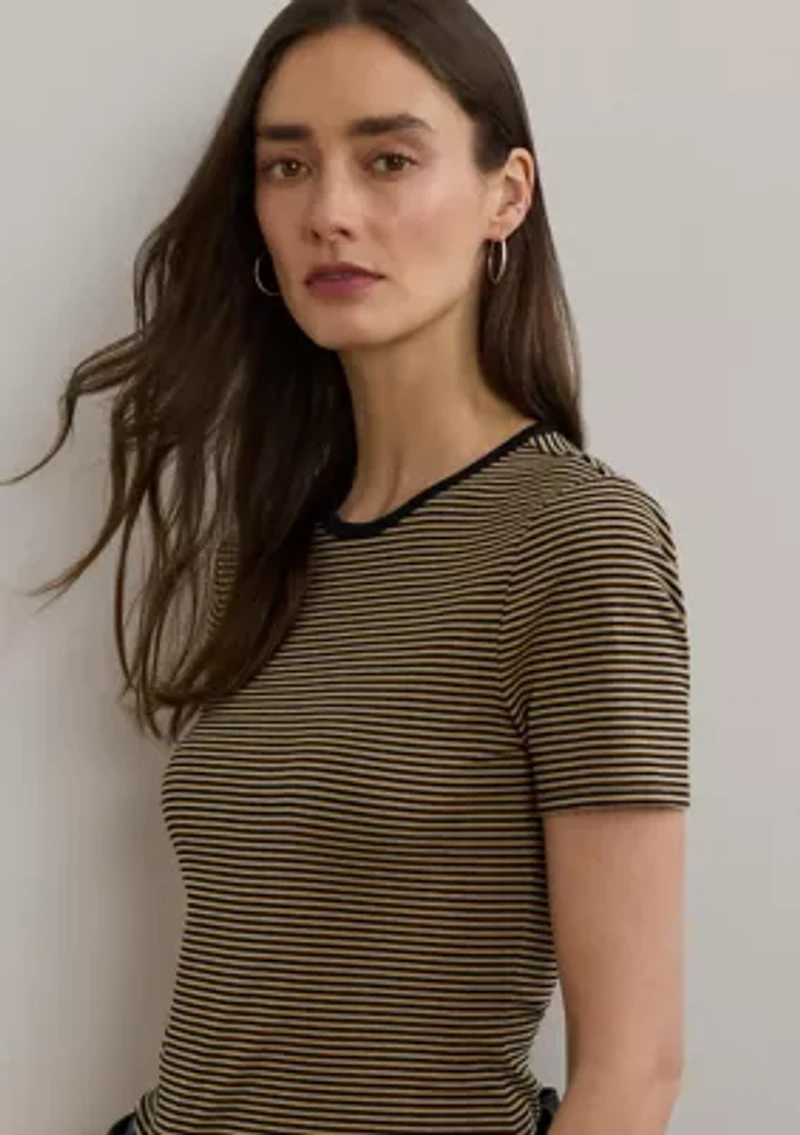 Women's Striped Stretch Cotton Crew Neck T-Shirt