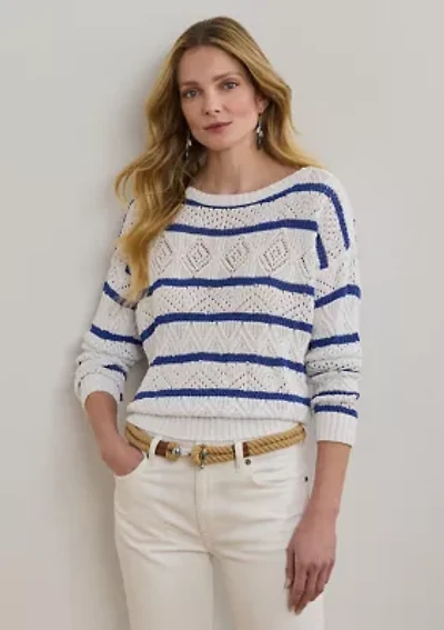 Striped Pointelle Cotton-Blend Sweater