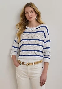 Striped Pointelle Cotton-Blend Sweater