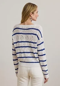 Striped Pointelle Cotton-Blend Sweater
