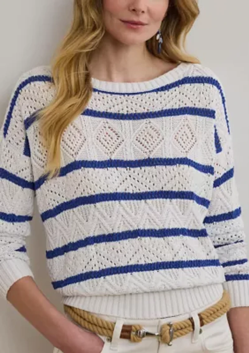 Striped Pointelle Cotton-Blend Sweater