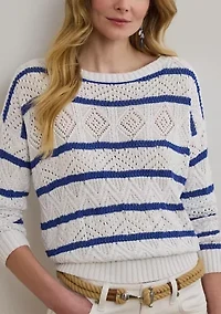 Striped Pointelle Cotton-Blend Sweater