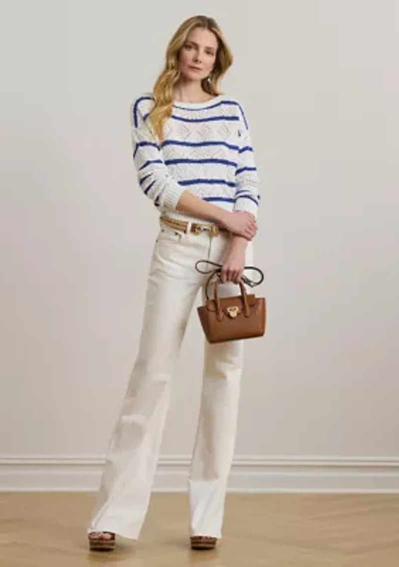 Striped Pointelle Cotton-Blend Sweater