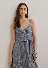 Striped Belted Linen Sleeveless Dress