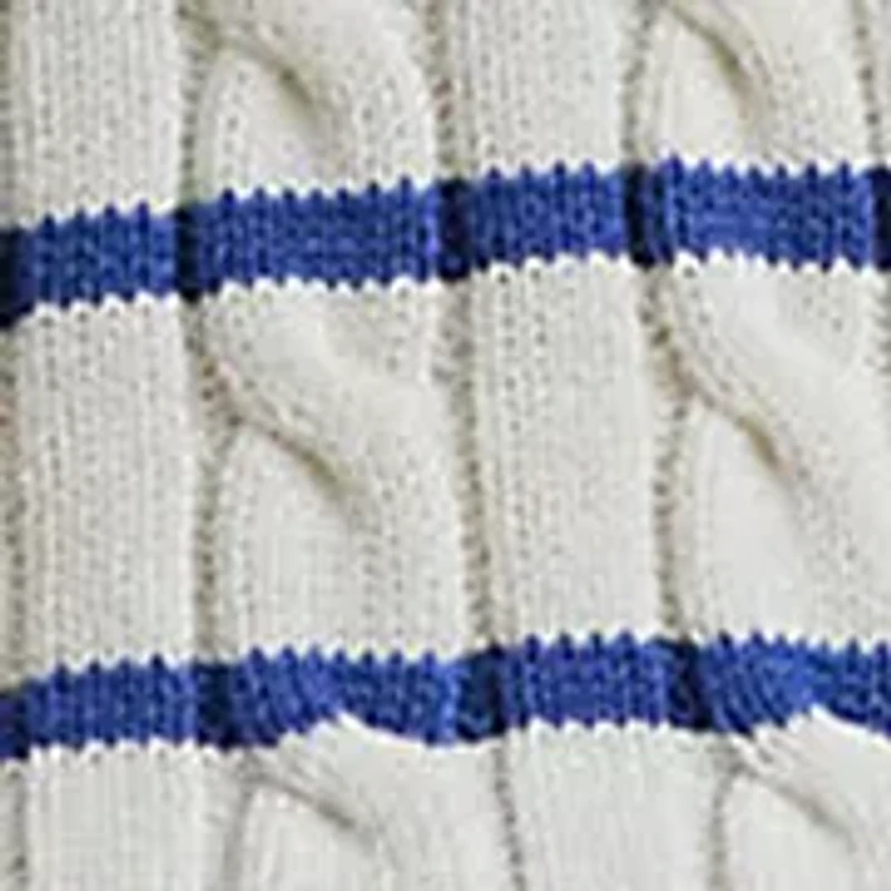 Striped Cable-Knit Cotton Polo Sweater