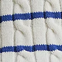 Striped Cable-Knit Cotton Polo Sweater