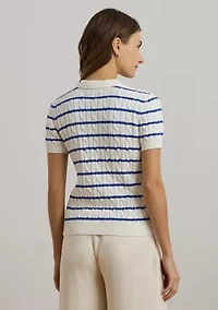 Striped Cable-Knit Cotton Polo Sweater