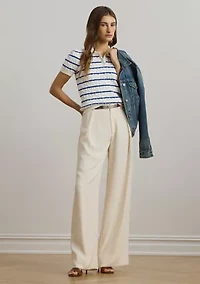 Striped Cable-Knit Cotton Polo Sweater