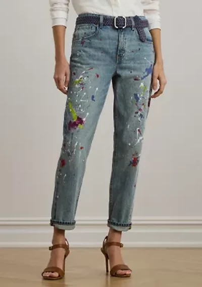 Print Boyfriend Tapered Ankle Jeans