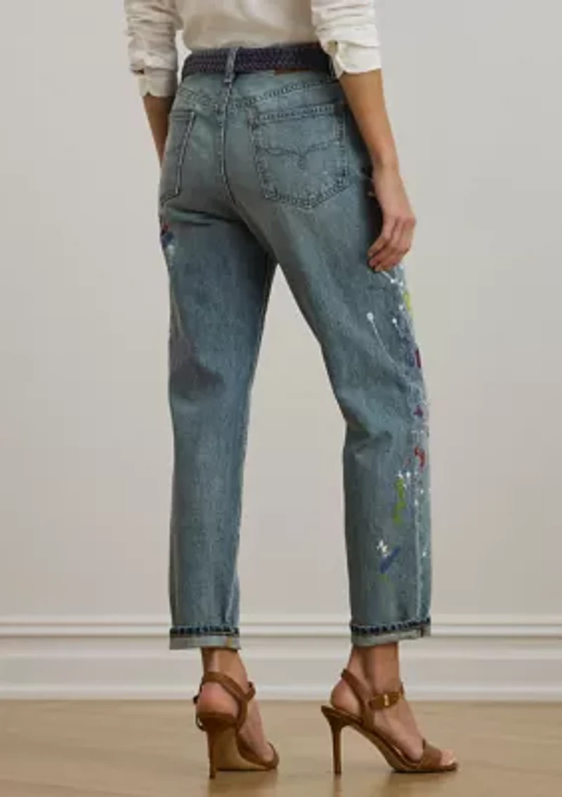 Print Boyfriend Tapered Ankle Jeans