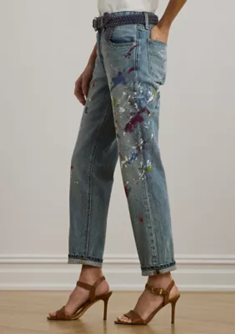 Print Boyfriend Tapered Ankle Jeans