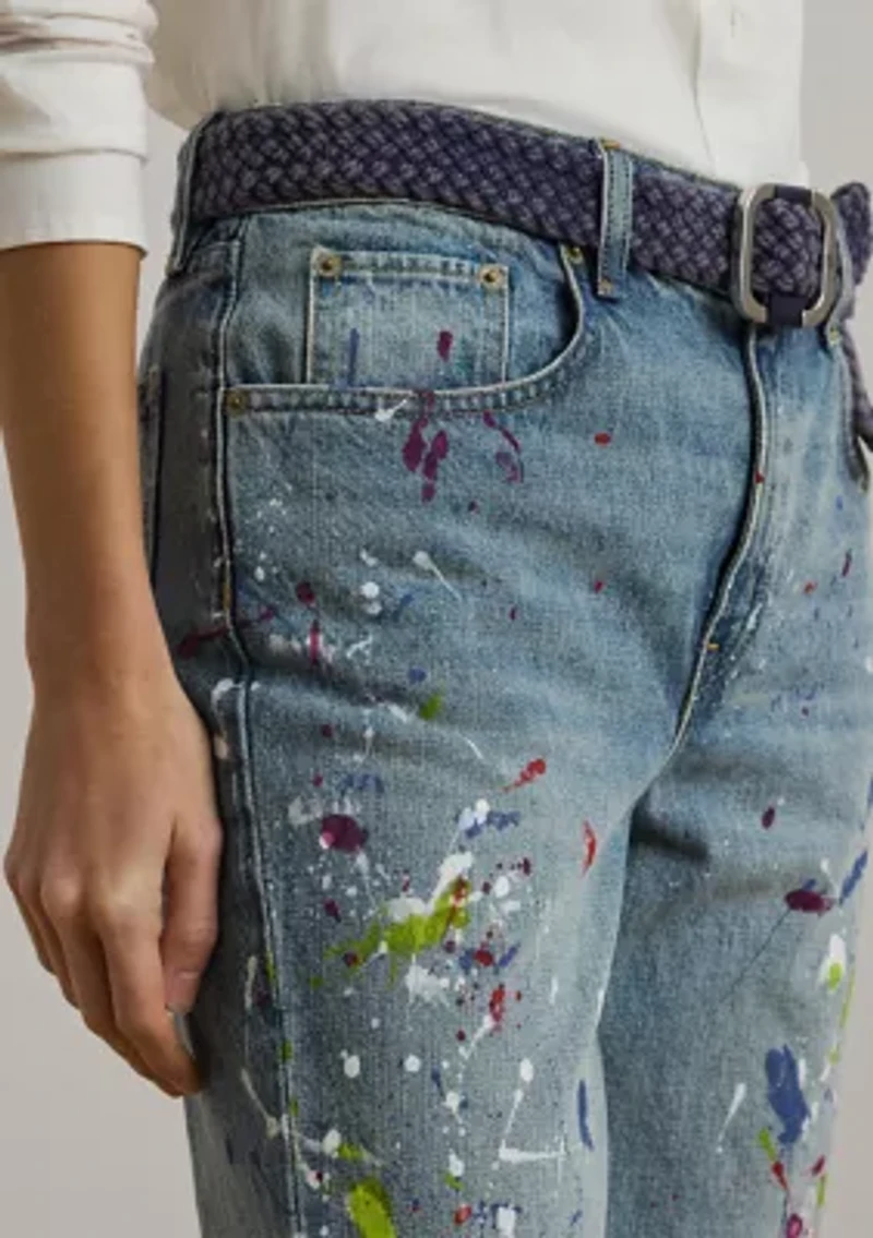 Print Boyfriend Tapered Ankle Jeans