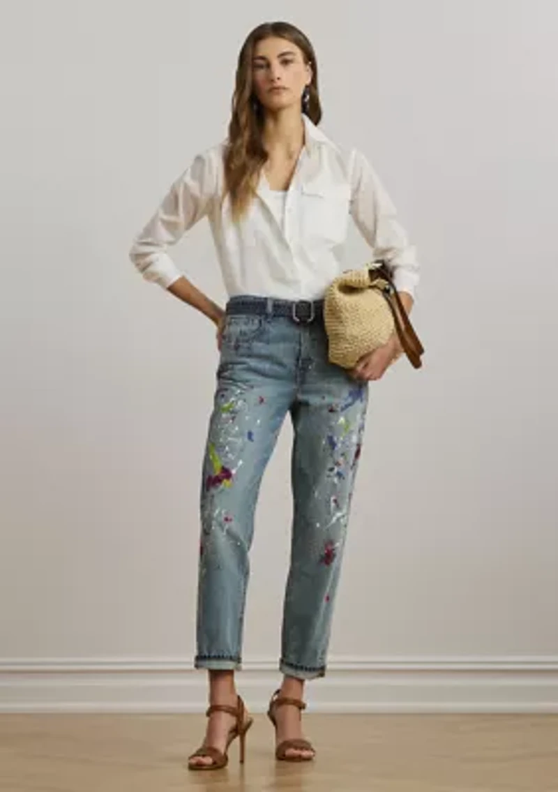Print Boyfriend Tapered Ankle Jeans