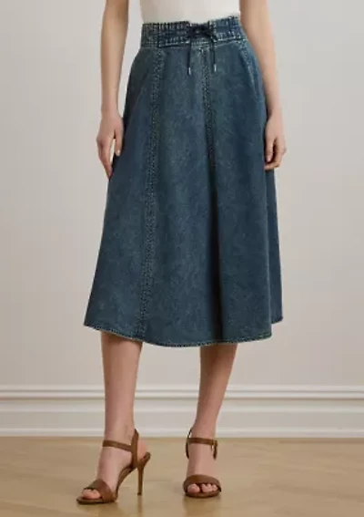Women's Denim Drawcord Midi Skirt