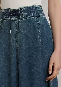 Women's Denim Drawcord Midi Skirt