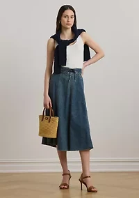 Women's Denim Drawcord Midi Skirt