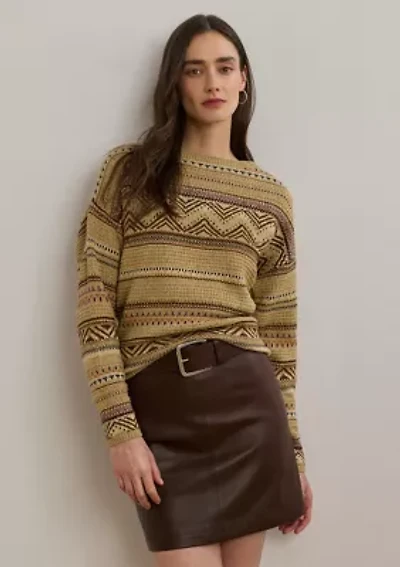 Women's Geo-Striped Cotton-Linen Sweater