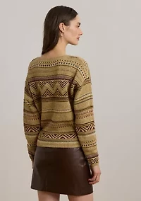 Women's Geo-Striped Cotton-Linen Sweater