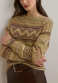 Women's Geo-Striped Cotton-Linen Sweater