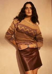 Women's Geo-Striped Cotton-Linen Sweater