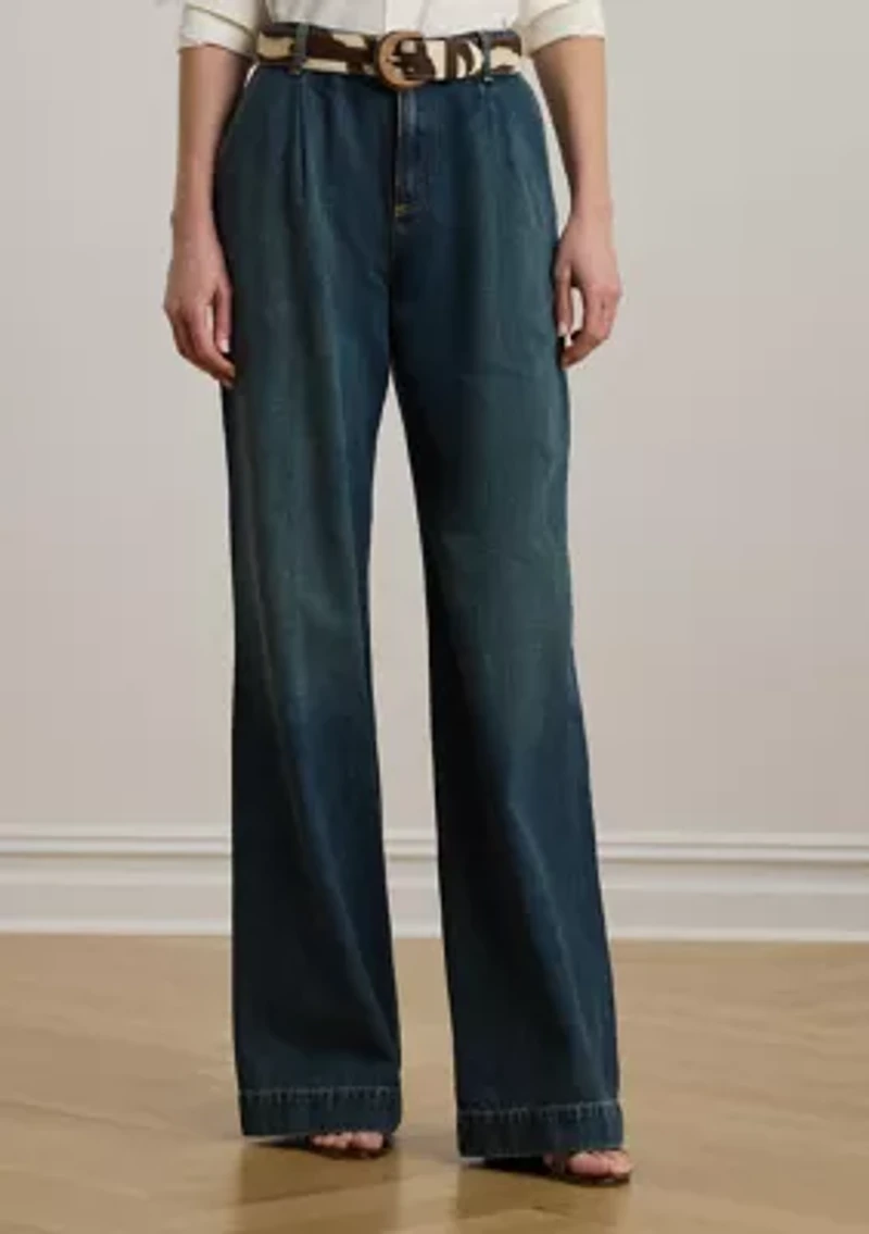 Women's High-Rise Pleated Wide-Leg Jeans