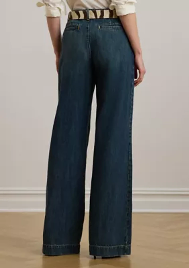 Women's High-Rise Pleated Wide-Leg Jeans