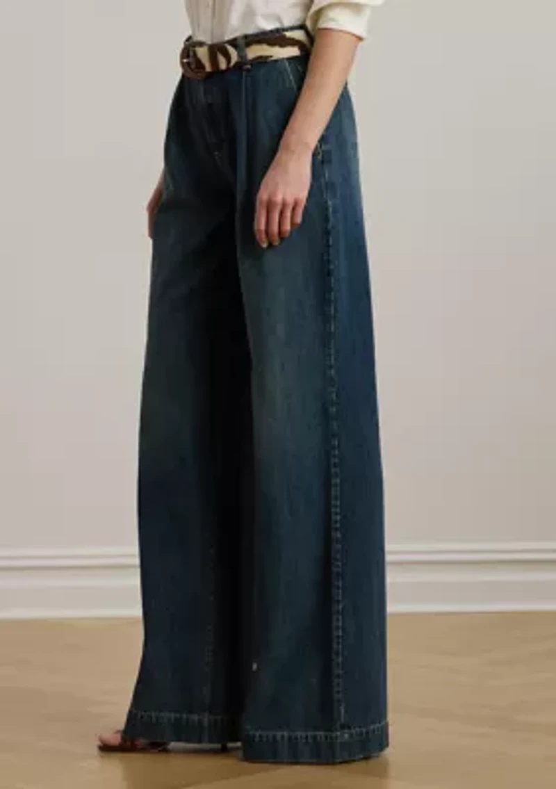 Women's High-Rise Pleated Wide-Leg Jeans