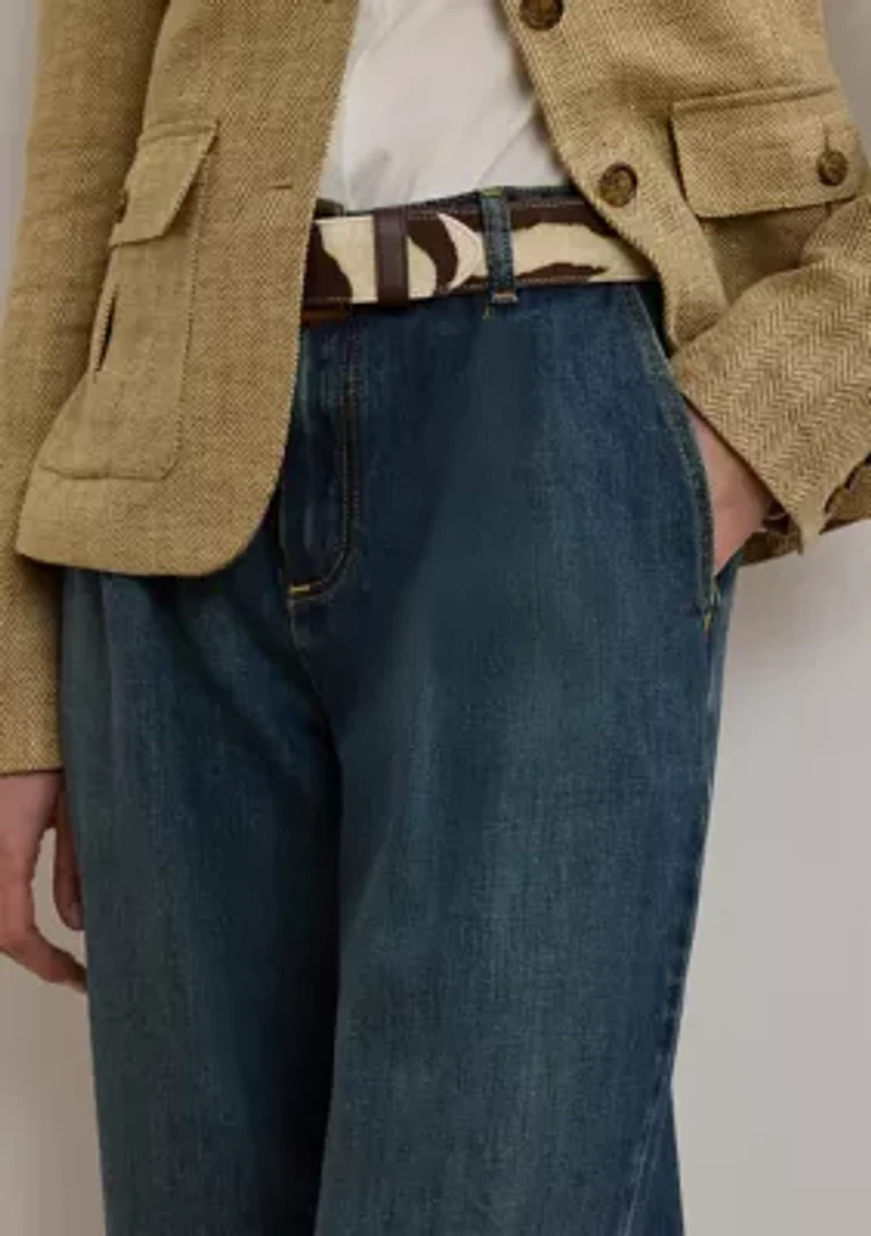 Women's High-Rise Pleated Wide-Leg Jeans