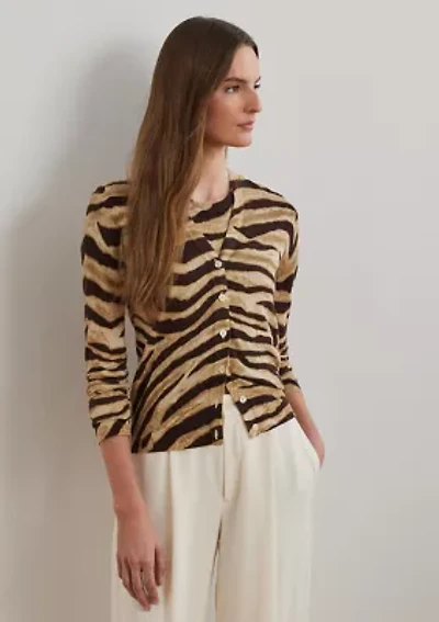 Women's Zebra-Print Linen-Cotton Cardigan
