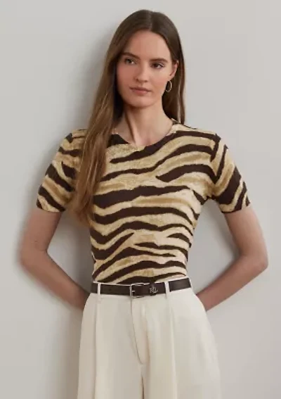 Women's Print Linen-Cotton Short-Sleeve Sweater