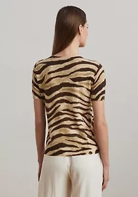 Women's Print Linen-Cotton Short-Sleeve Sweater