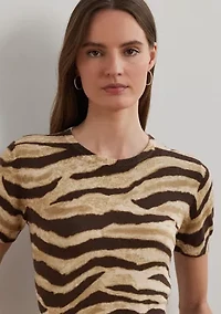 Women's Print Linen-Cotton Short-Sleeve Sweater