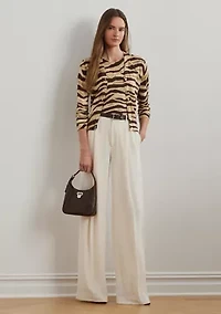 Women's Print Linen-Cotton Short-Sleeve Sweater