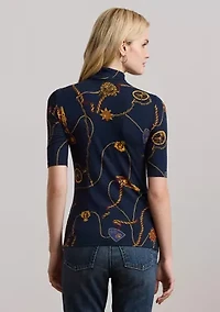 Belting-Print Stretch Jersey Turtleneck