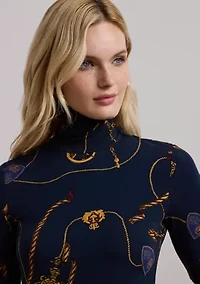 Belting-Print Stretch Jersey Turtleneck
