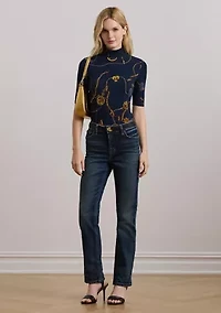 Belting-Print Stretch Jersey Turtleneck